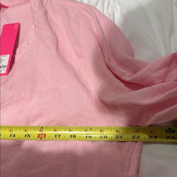 🌴 Lilly Pulitzer Bekah 3/4 Sleeve Linen Top Tunic Pink Ruffle Hem XL Long Roomy - Picture 12 of 14